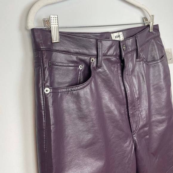 AGOLDE Recycled Leather 90's Pinch Waist Pants Night Shade NEW NWT - Picture 5 of 6